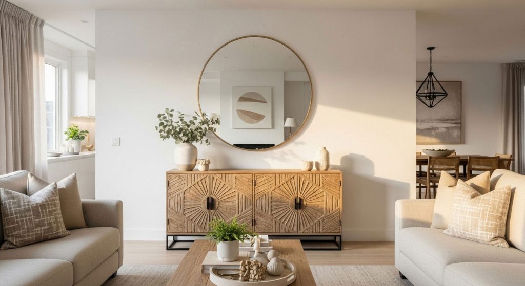 Statement Round Mirror in the Living Room