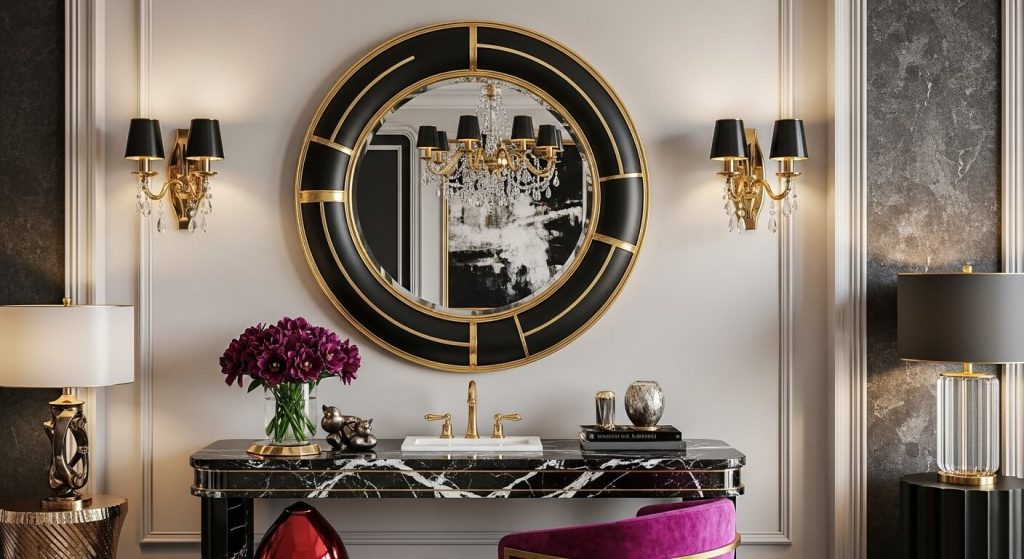 Bold Contrasts: Black and Gold Round Mirror