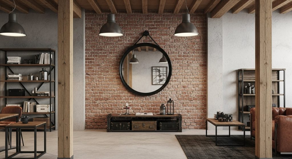 Industrial Edge: Black Frame Mirror Round