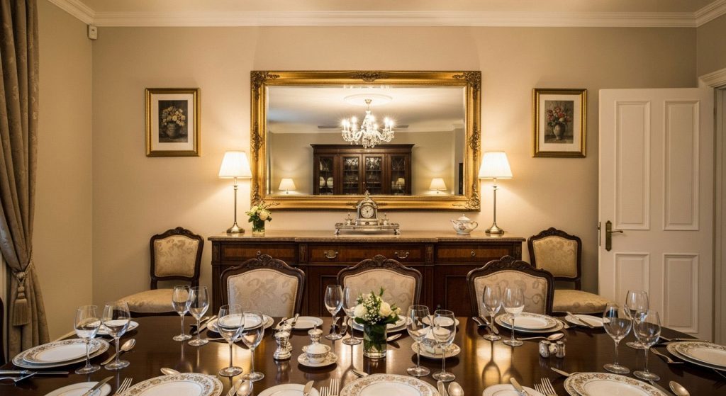 Dining Room Mirror Wall with Buffet Table
