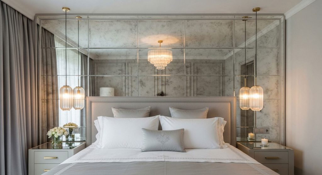 Mirrored Wall Behind Bed