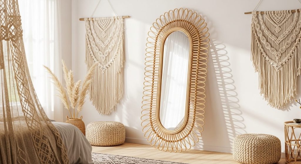Full Length Rattan Mirror: Natural Boho Charm