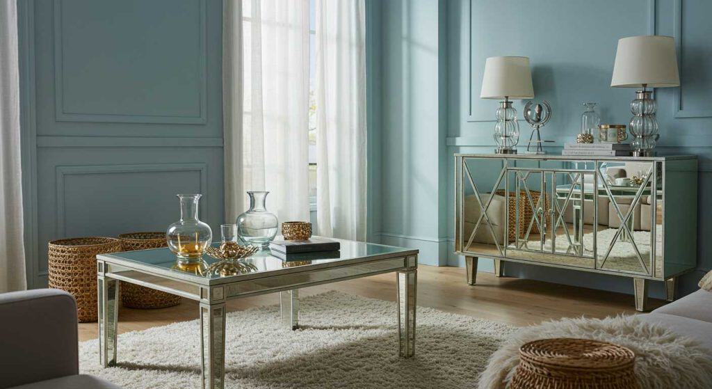 Use mirrored furniture and decorative items