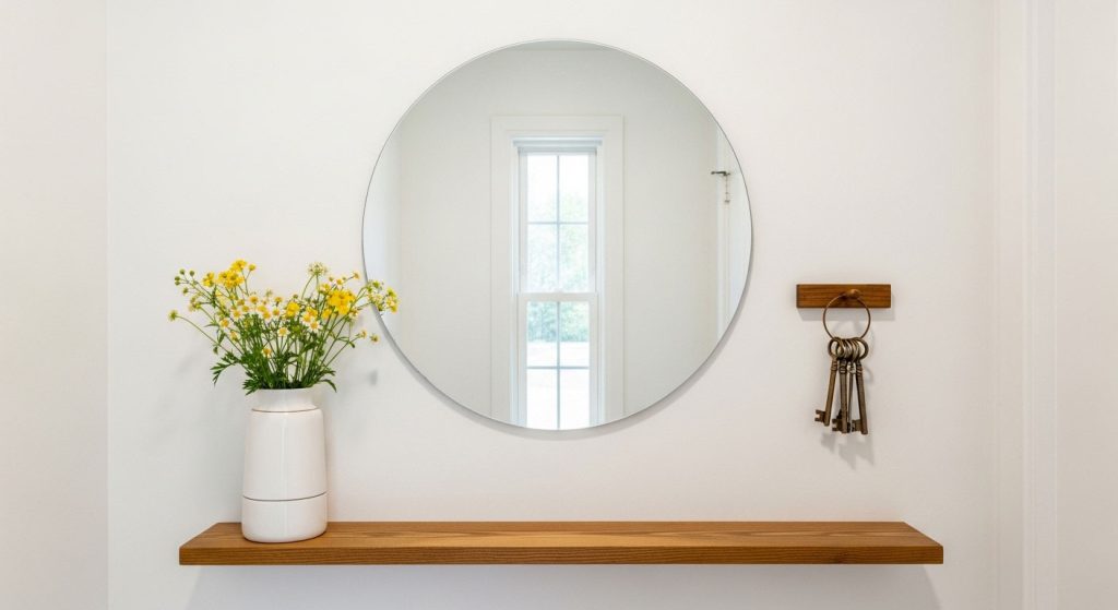 Style a Wall Mirror with Shelf in the Entryway