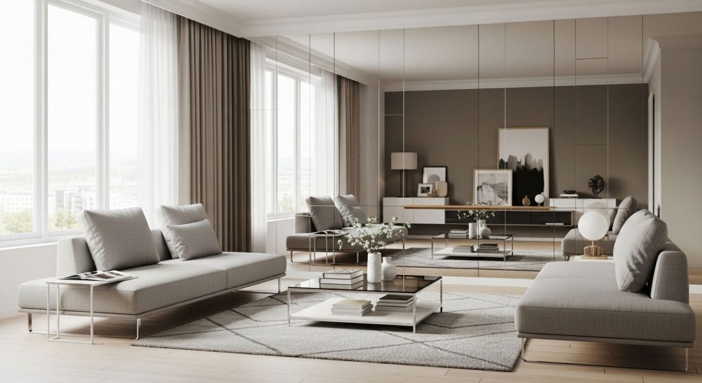 Mirrored Accent Wall in the Living Room