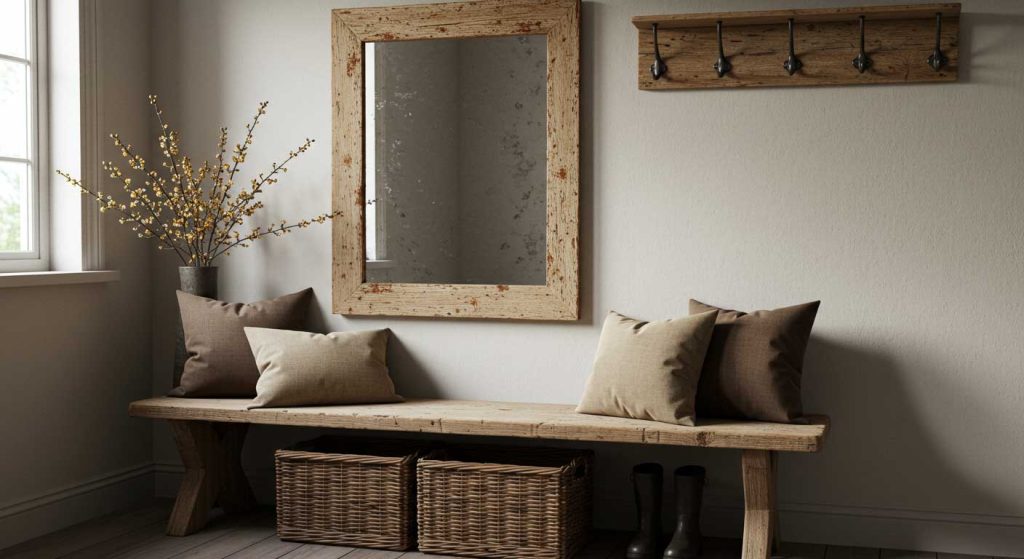 Try an Entryway Bench with Mirror for a Cozy Touch