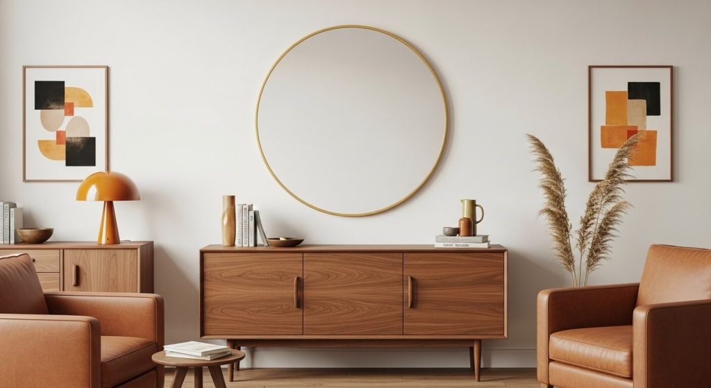 Mid-Century Flair: Gold Round Mirror Large