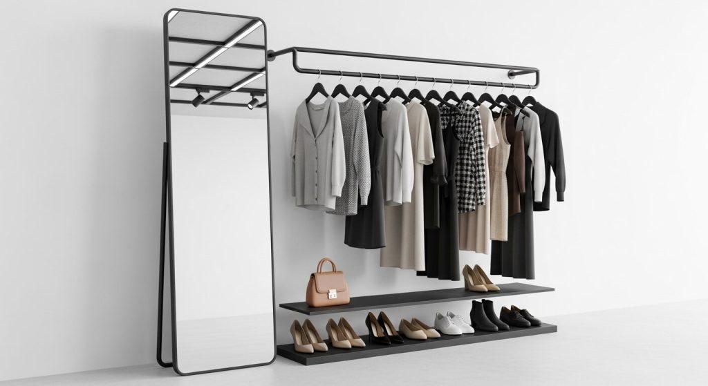 Full Length Mirror with Clothes Rack