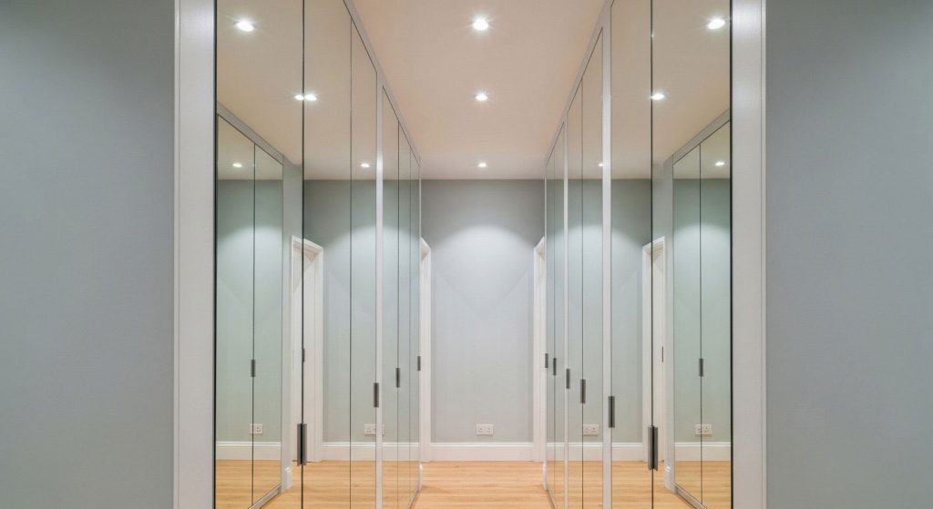 Mirrored Wall Panels in the Hallway