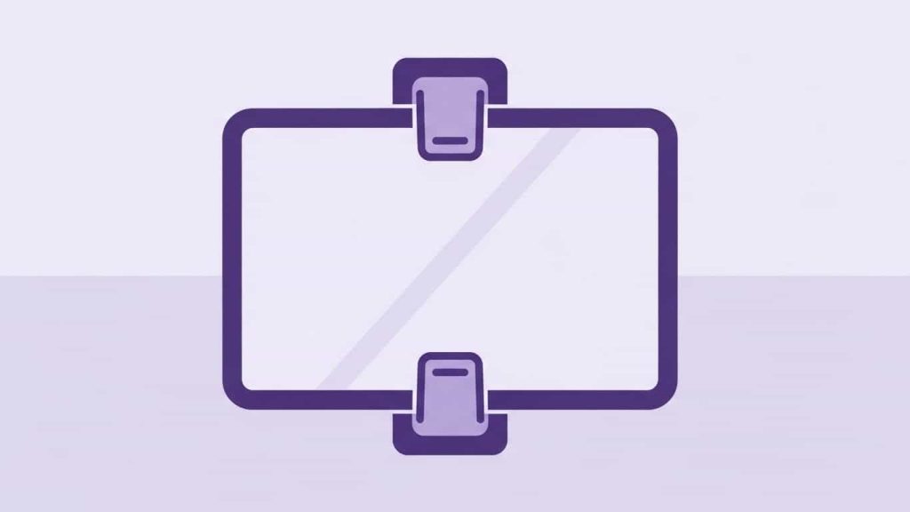 Flat cartoon showing mirror clips securing a mirror on a wall.