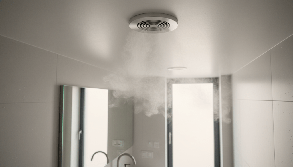 Bathroom exhaust fan pulling steam from shower to help anti-fog mirror function