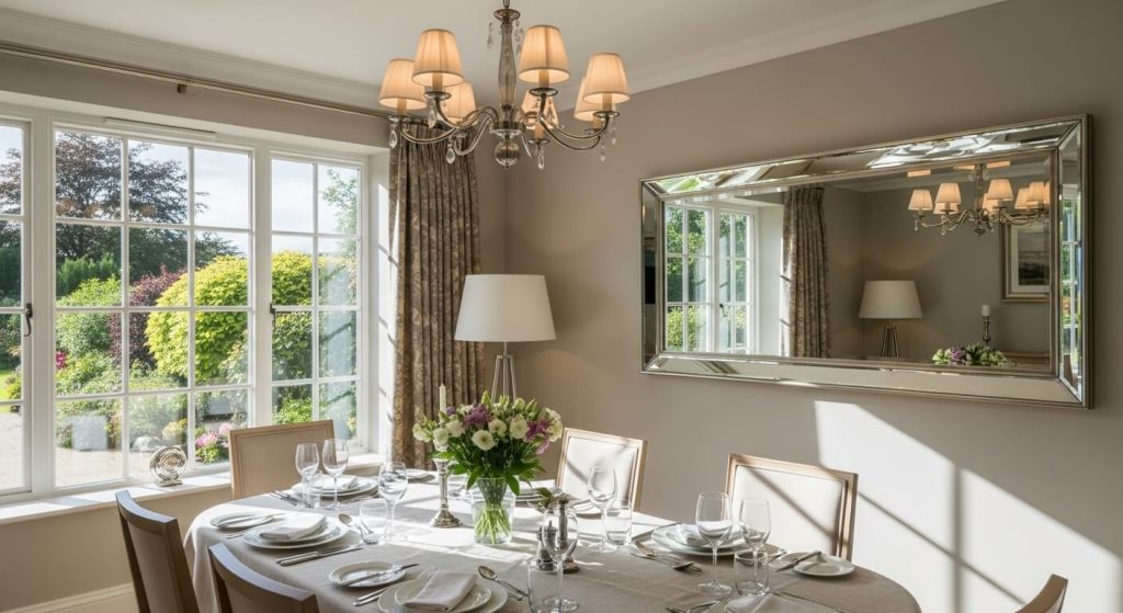 Enhances Natural Light With Style - large mirror for dining room wall