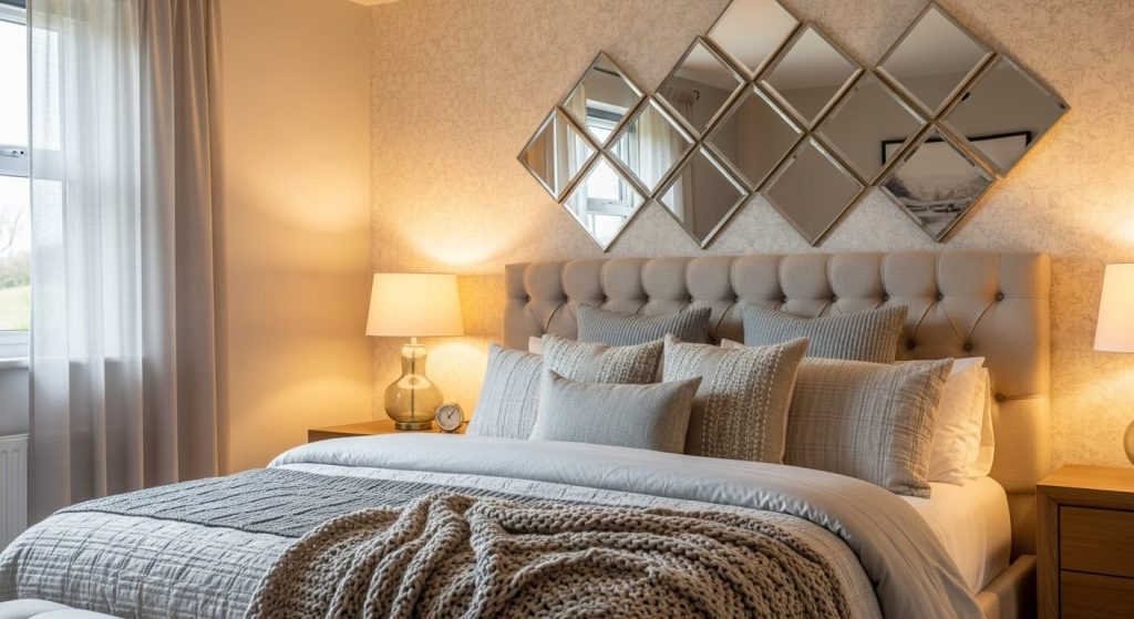 Bedroom Makeovers with Diamond Mirrors Wall Decor