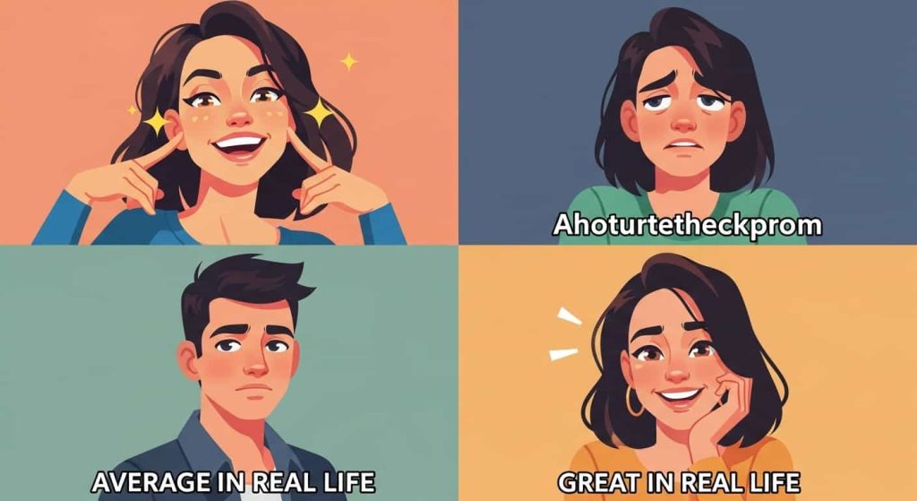 Cartoon illustrating the concept of photogenic people versus those who look better in person