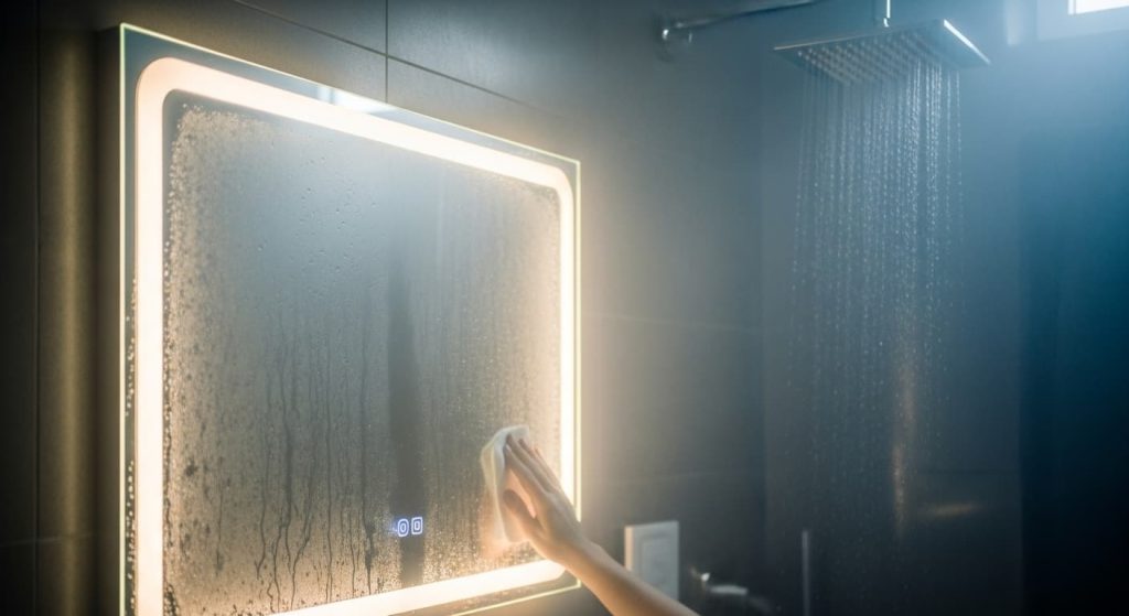Bathroom steam and condensation fogging LED mirror causing touch sensor moisture problems