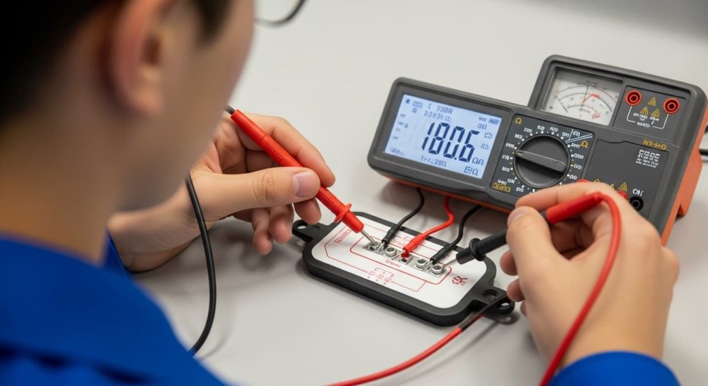 testing anti fog mirror heating pad with multimeter for continuity

