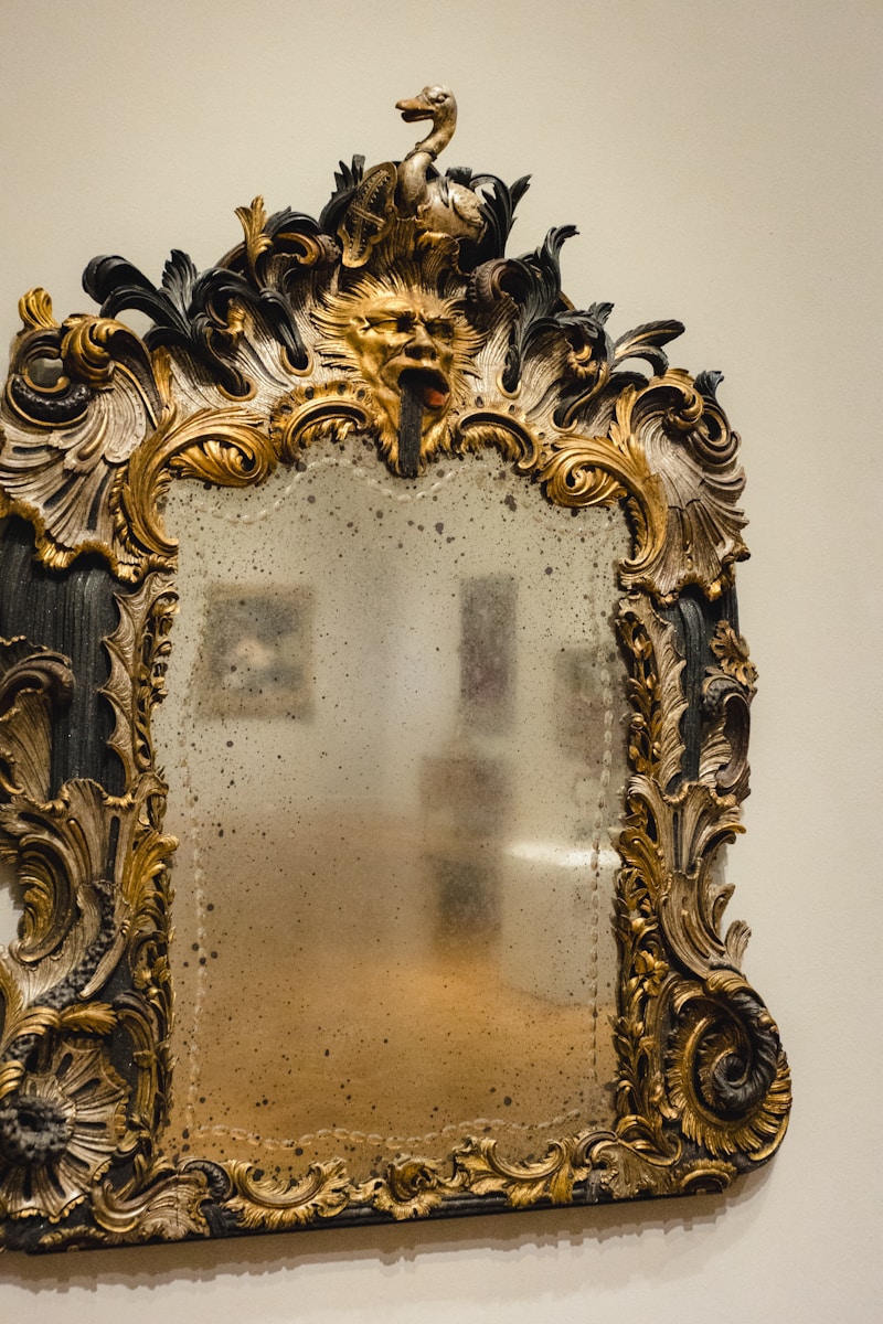 A mirror is hanging on a wall