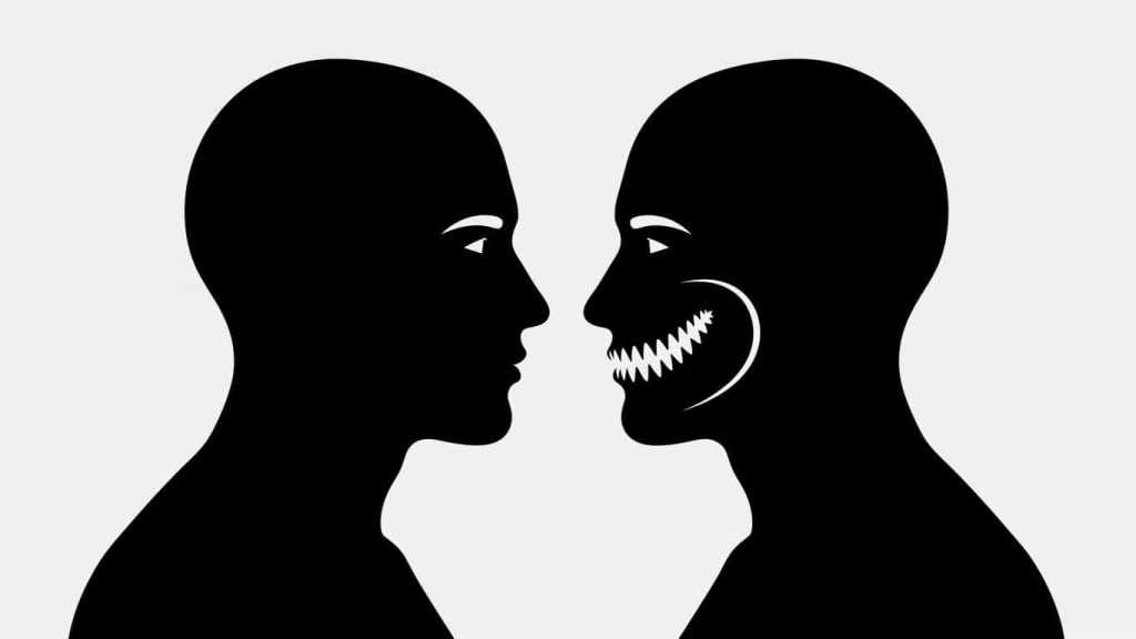 Silhouette of a nearly identical distorted double representing the uncanny valley effect.