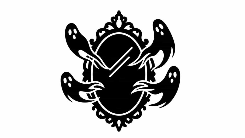 Silhouette ornate mirror with subtle spirit shapes.