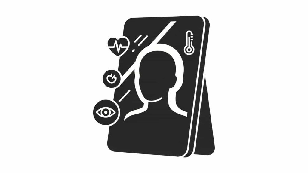 Silhouette smart mirror performing health scan.