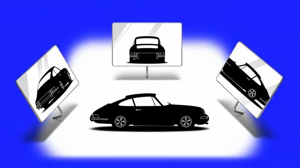 minimal silhouette of car with three-mirror safety setup