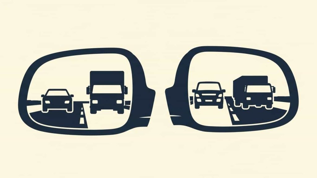 minimal silhouette of side mirrors showing nearby lane traffic