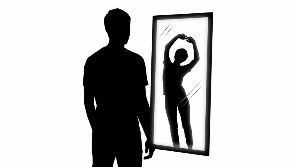 Silhouette with reflection acting independently.