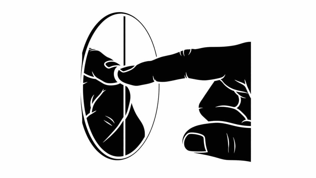 minimal silhouette showing fingernail gap test on mirror