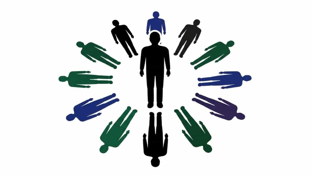 person surrounded by disorienting repeated reflections