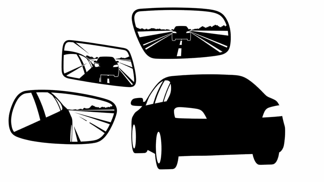 minimal silhouette showing blind spots and mirror extending field of view