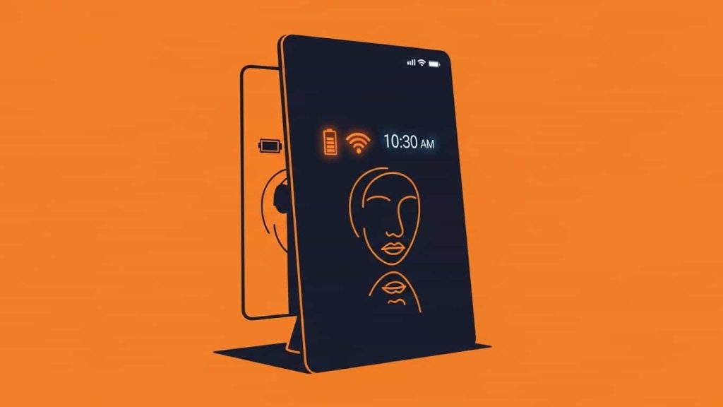 Silhouette smart mirror with digital screen behind glass.